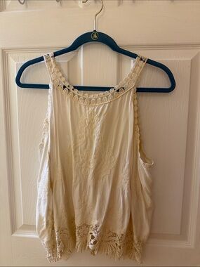 Ultra Pink Cream Crochet-Trim Flowy Camisole Size Large